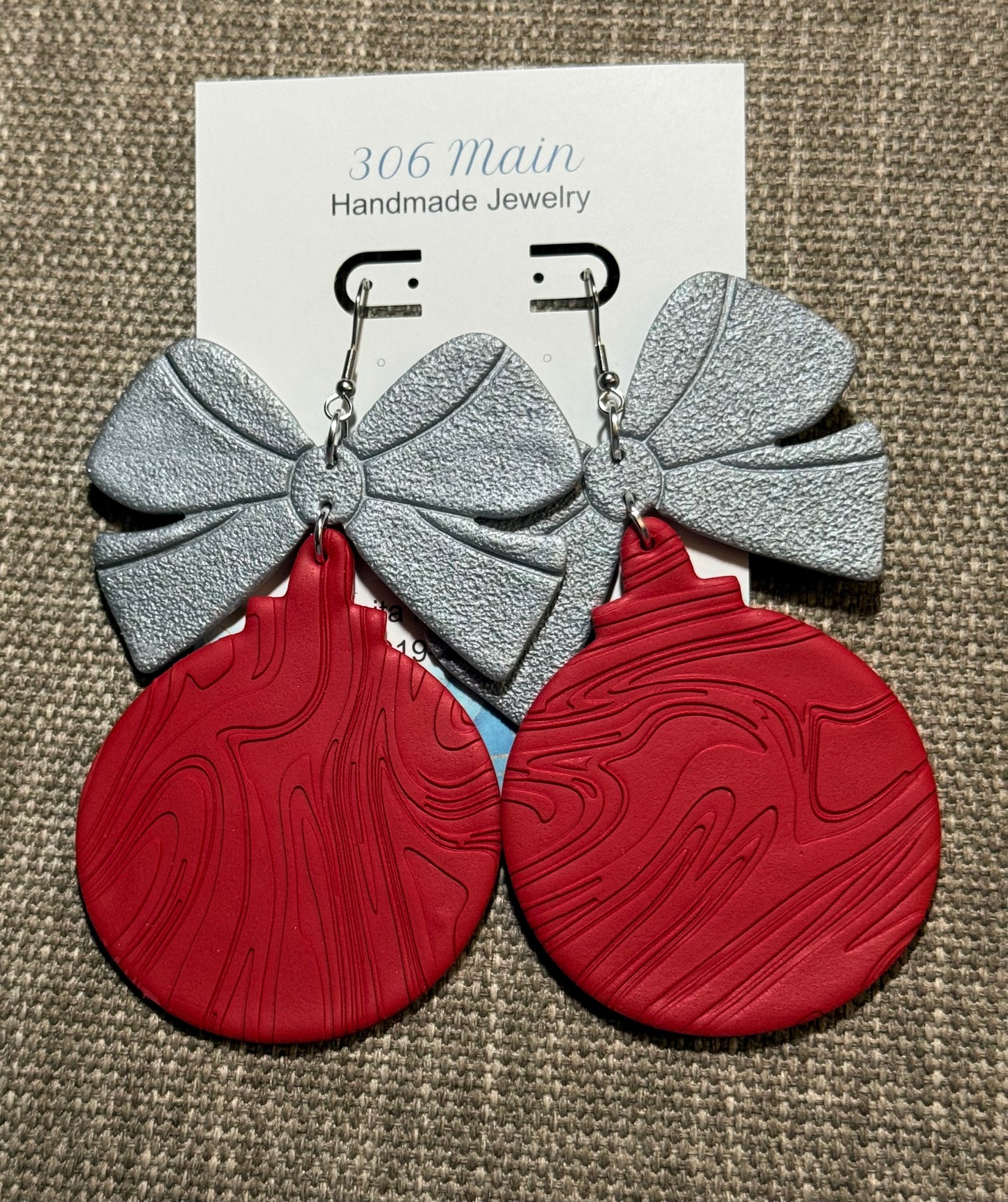Ornament  Earrings - Red & Silver