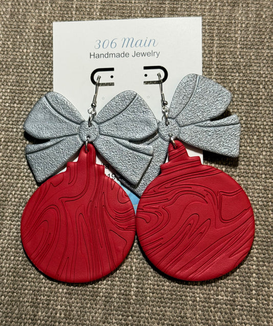 Ornament  Earrings - Red & Silver
