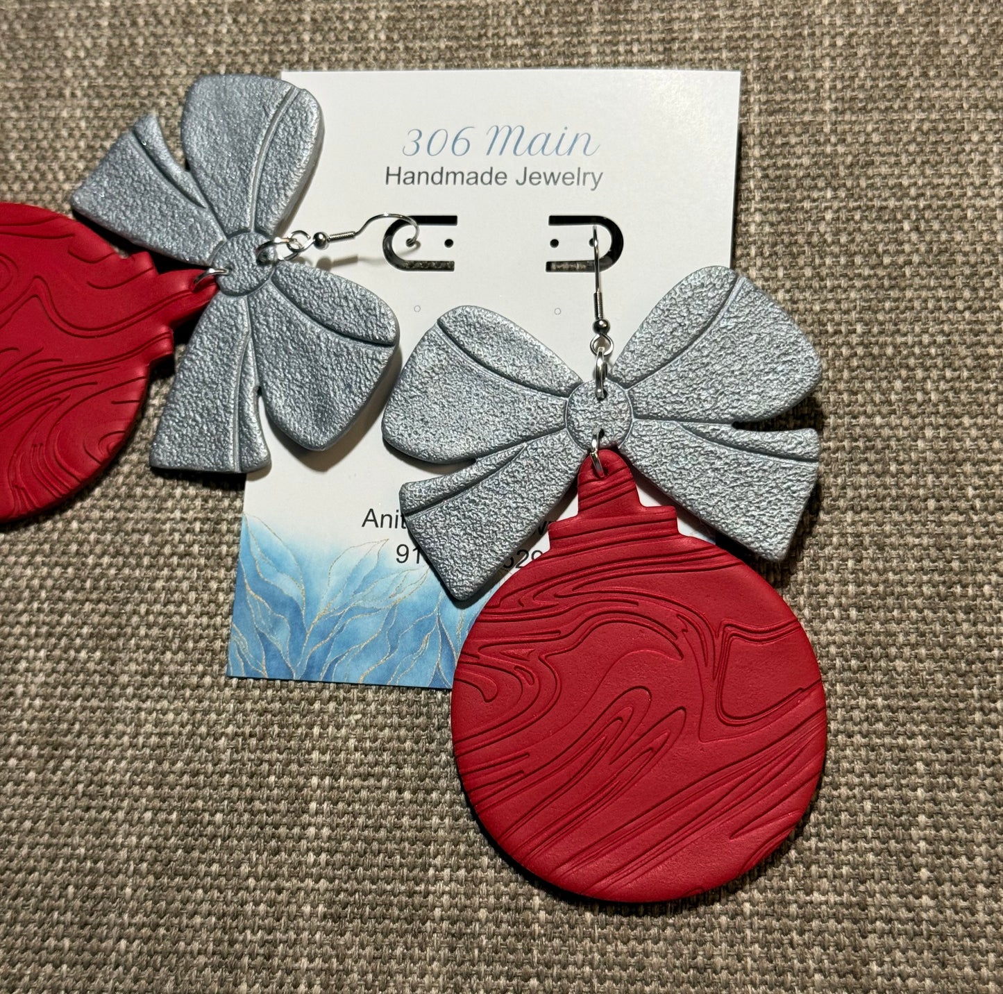 Ornament  Earrings - Red & Silver