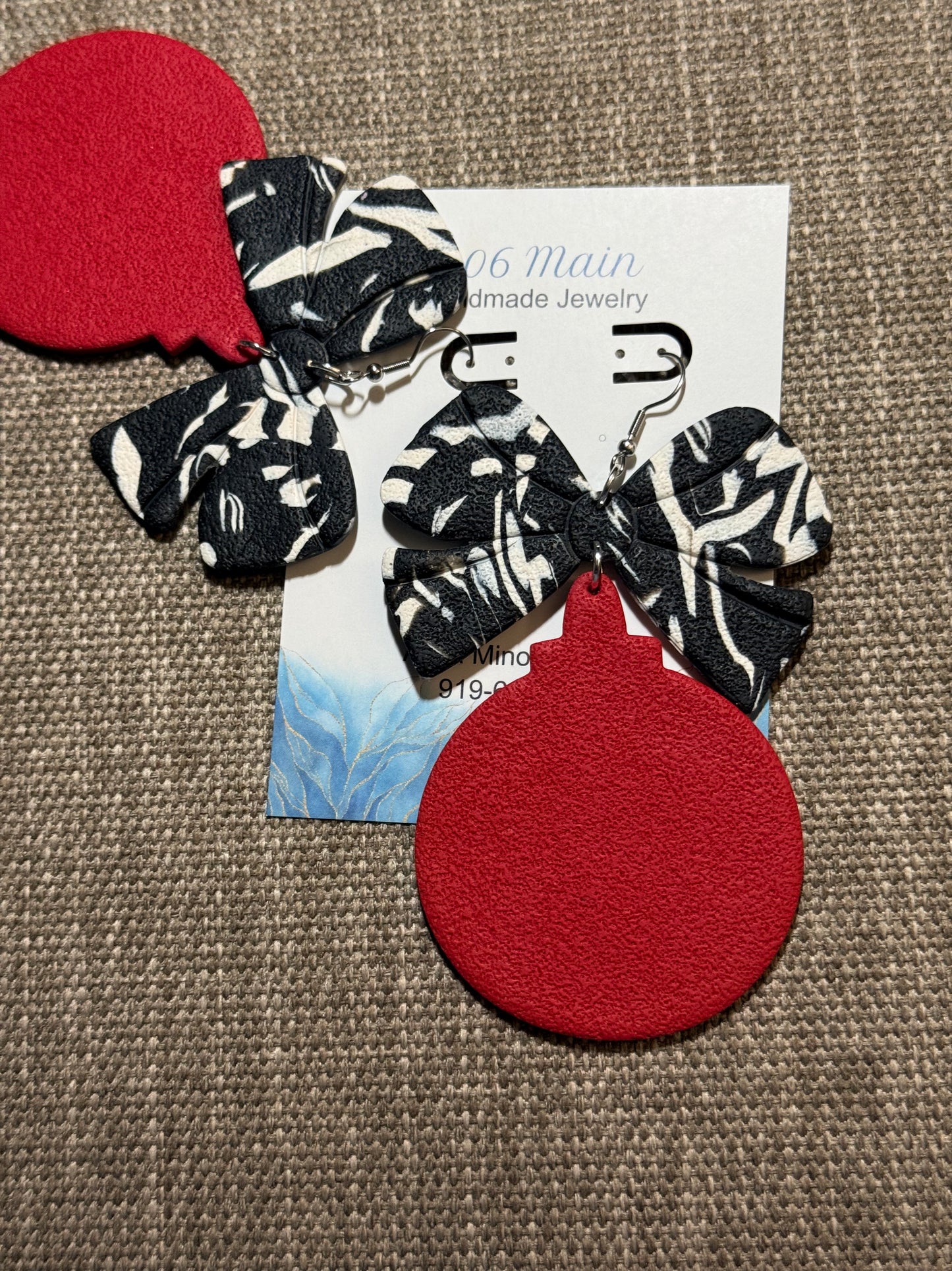 Ornament Earrings - Black/White/Red